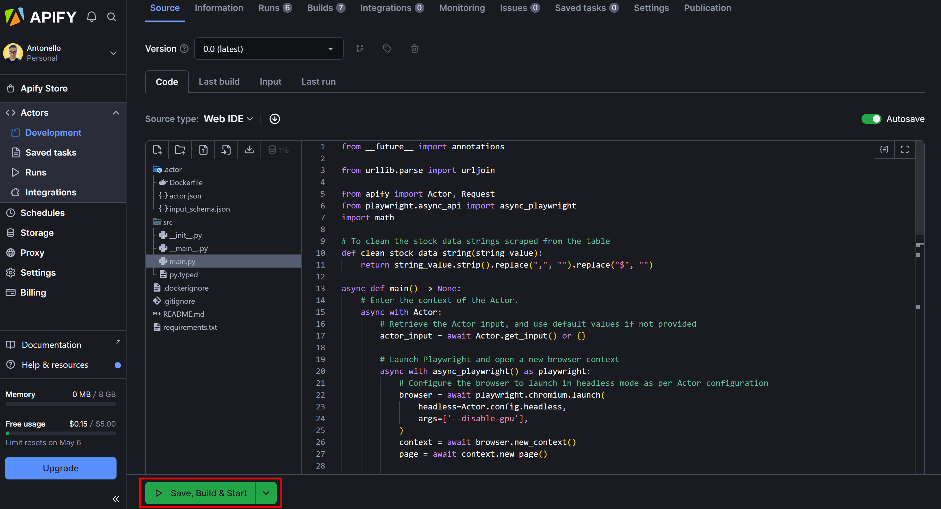 Clicking the āSave, Build & Startā button
